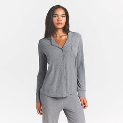 SOFT LOUNGE SLEEP SET | HEATHER GREY ON A MODEL FRONT VIEW