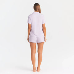 SOFT LOUNGE SHORT SLEEP SET | IRIS MICA ON A MODEL BACK VIEW @ | FOCUS: 0.0, 1.0, 0.9