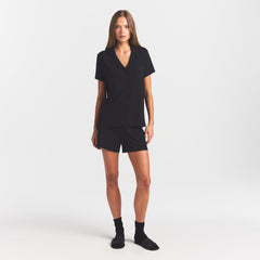 SOFT LOUNGE SHORT SLEEP SET | ONYX ON A MODEL FRONT VIEW @ | FOCUS: 0.0, 1.0, 0.9