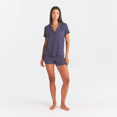 SOFT LOUNGE SHORT SLEEP SET | SLEET ON A MODEL FRONT VIEW@ | FOCUS: 0.0, 1.0, 0.9