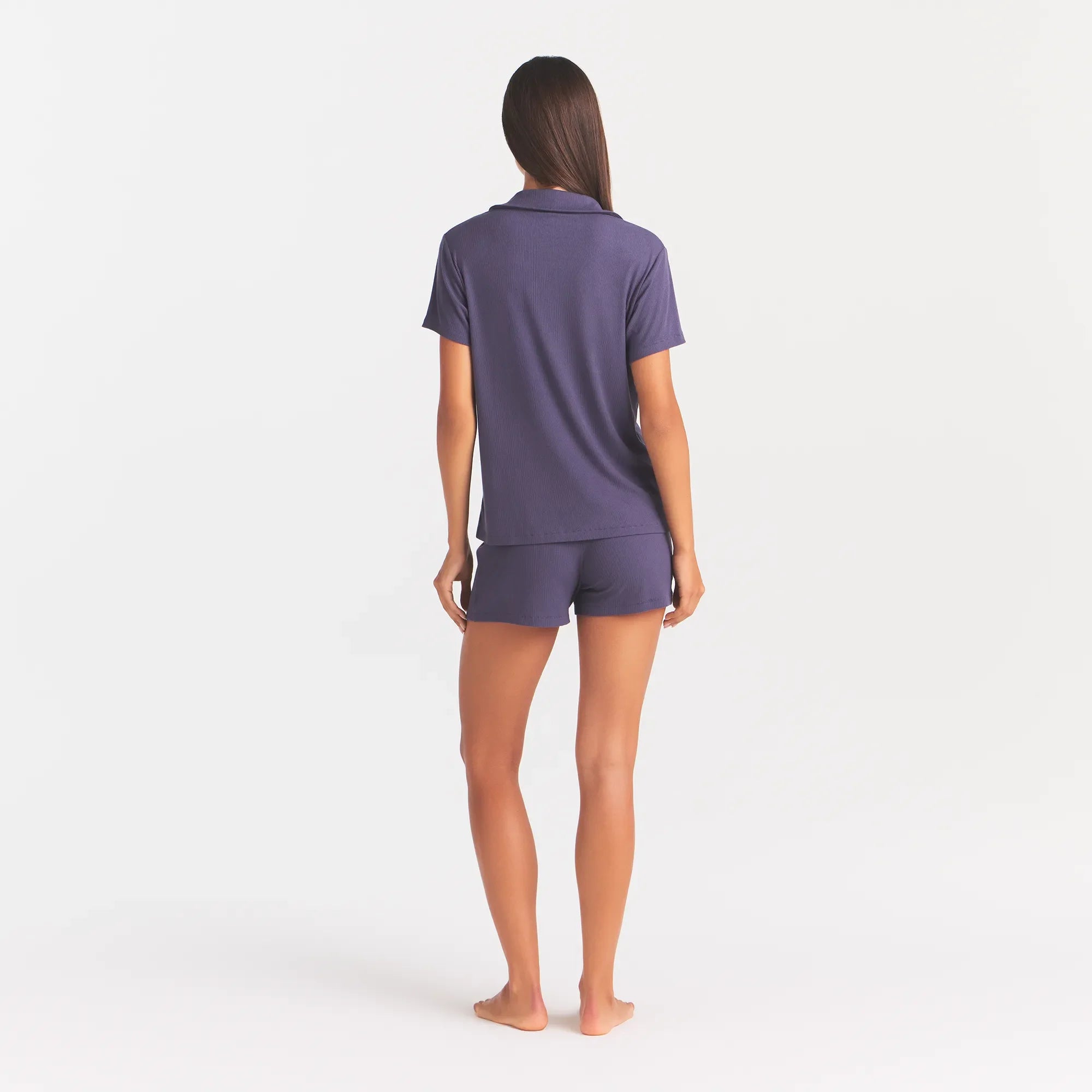 SOFT LOUNGE SHORT SLEEP SET | SLEET ON A MODEL BACK VIEW@ | FOCUS: 0.0, 1.0, 0.9