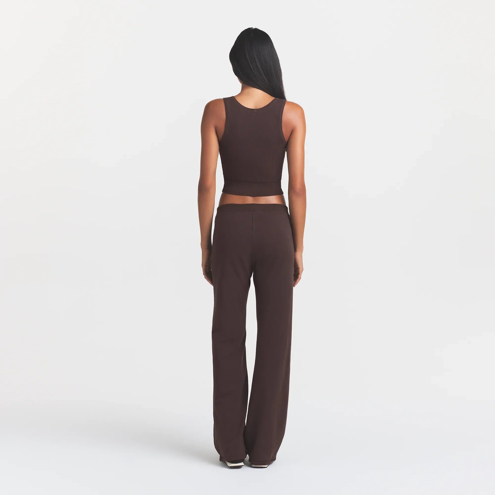 COTTON RIB TANK | ESPRESSO ON A MODEL BACK VIEW @ | FOCUS: 0.0, 1.0, 0.9