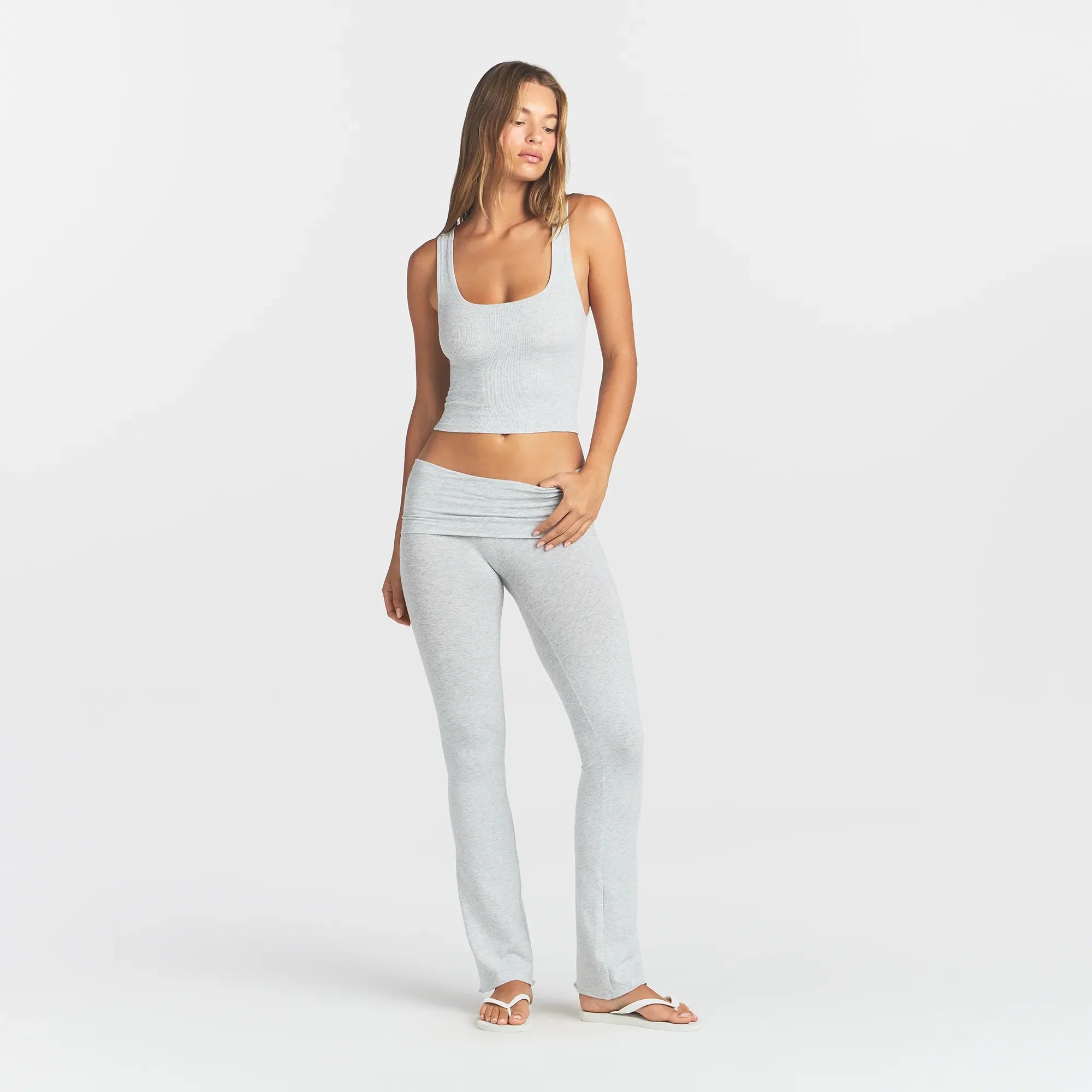 COTTON RIB TANK | LIGHT HEATHER GREY ON A MODEL FRONT VIEW @ | FOCUS: 0.0, 1.0, 0.9