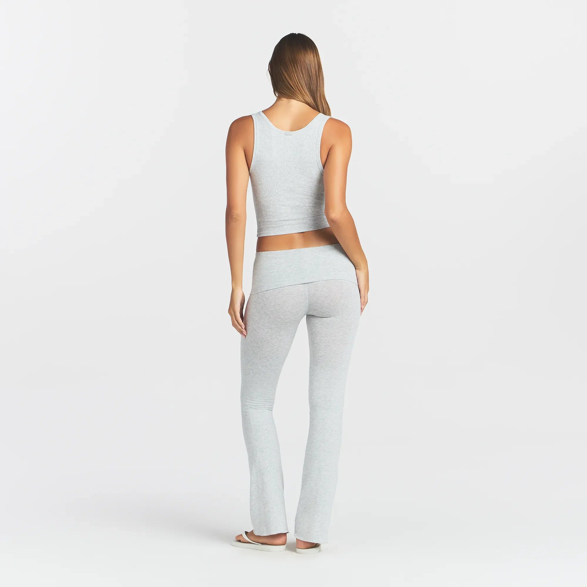 COTTON RIB TANK | LIGHT HEATHER GREY ON A MODEL BACK VIEW @ | FOCUS: 0.0, 1.0, 0.9