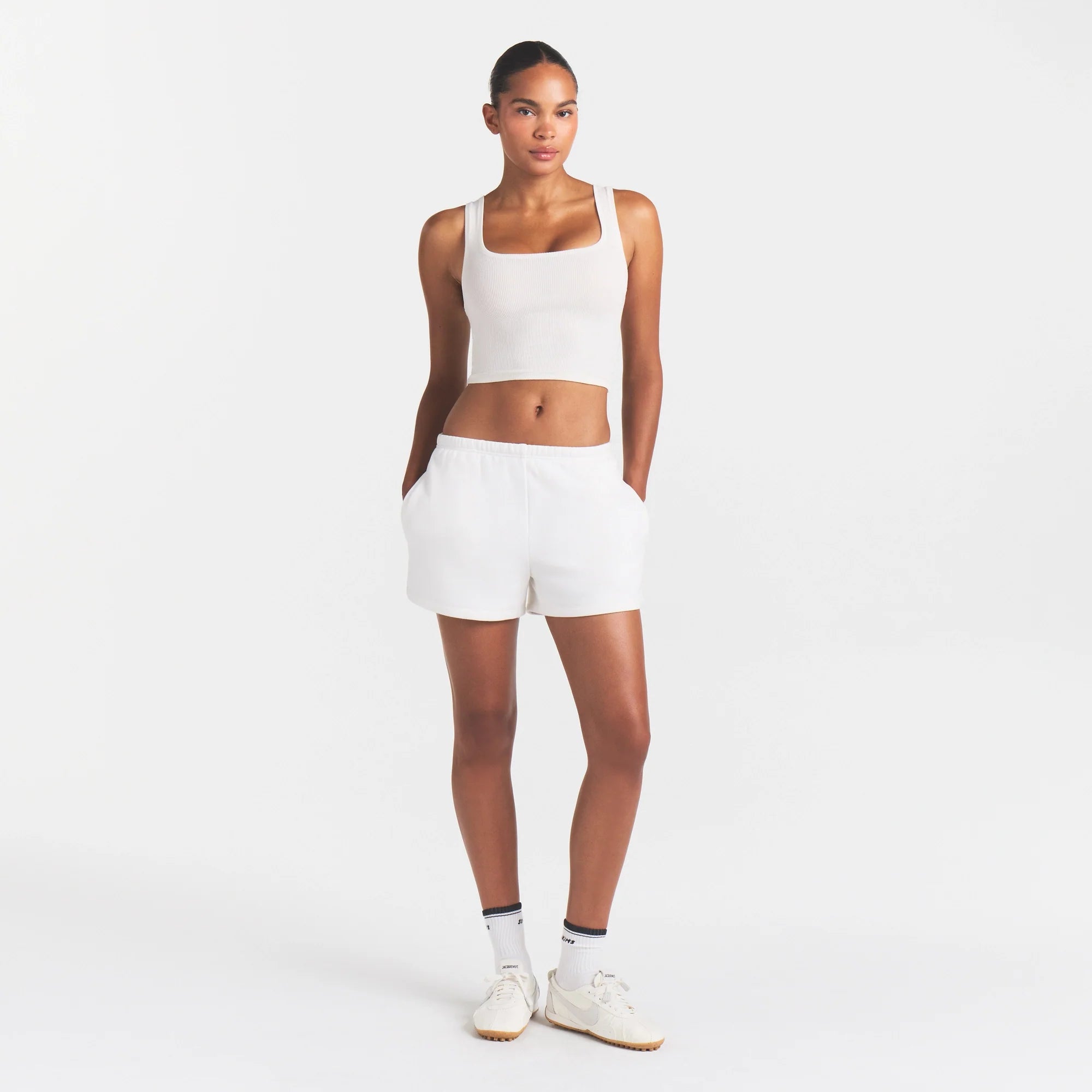 COTTON RIB TANK | MARBLE ON A MODEL FRONT VIEW @ | FOCUS: 0.0, 1.0, 0.9