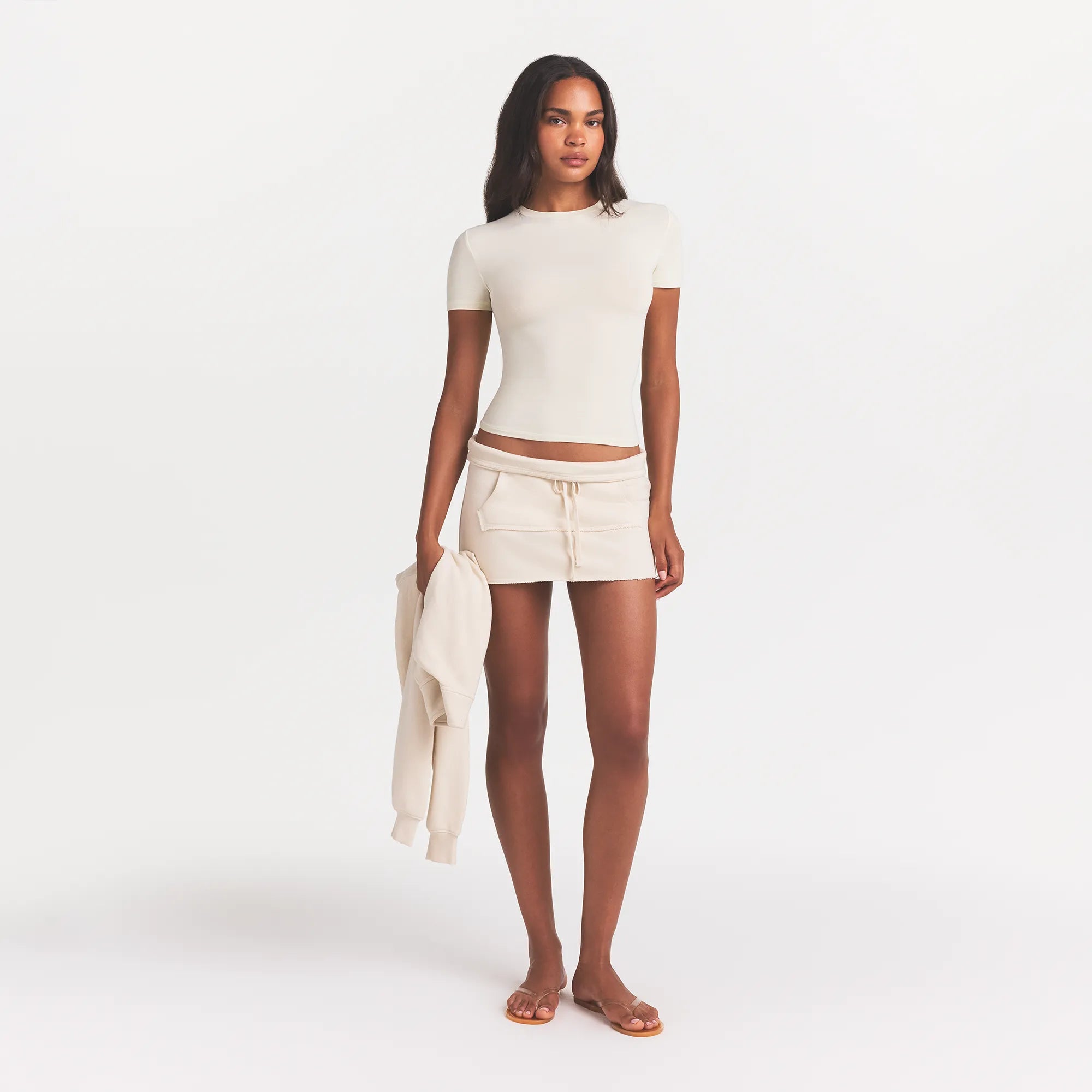 COTTON JERSEY T-SHIRT | BONE ON A MODEL FRONT VIEW @ | FOCUS: 0.0, 1.0, 0.9