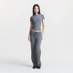 COTTON JERSEY T-SHIRT | DARK HEATHER GREY ON A MODEL FRONT VIEW @ | FOCUS: 0.0, 1.0, 0.9