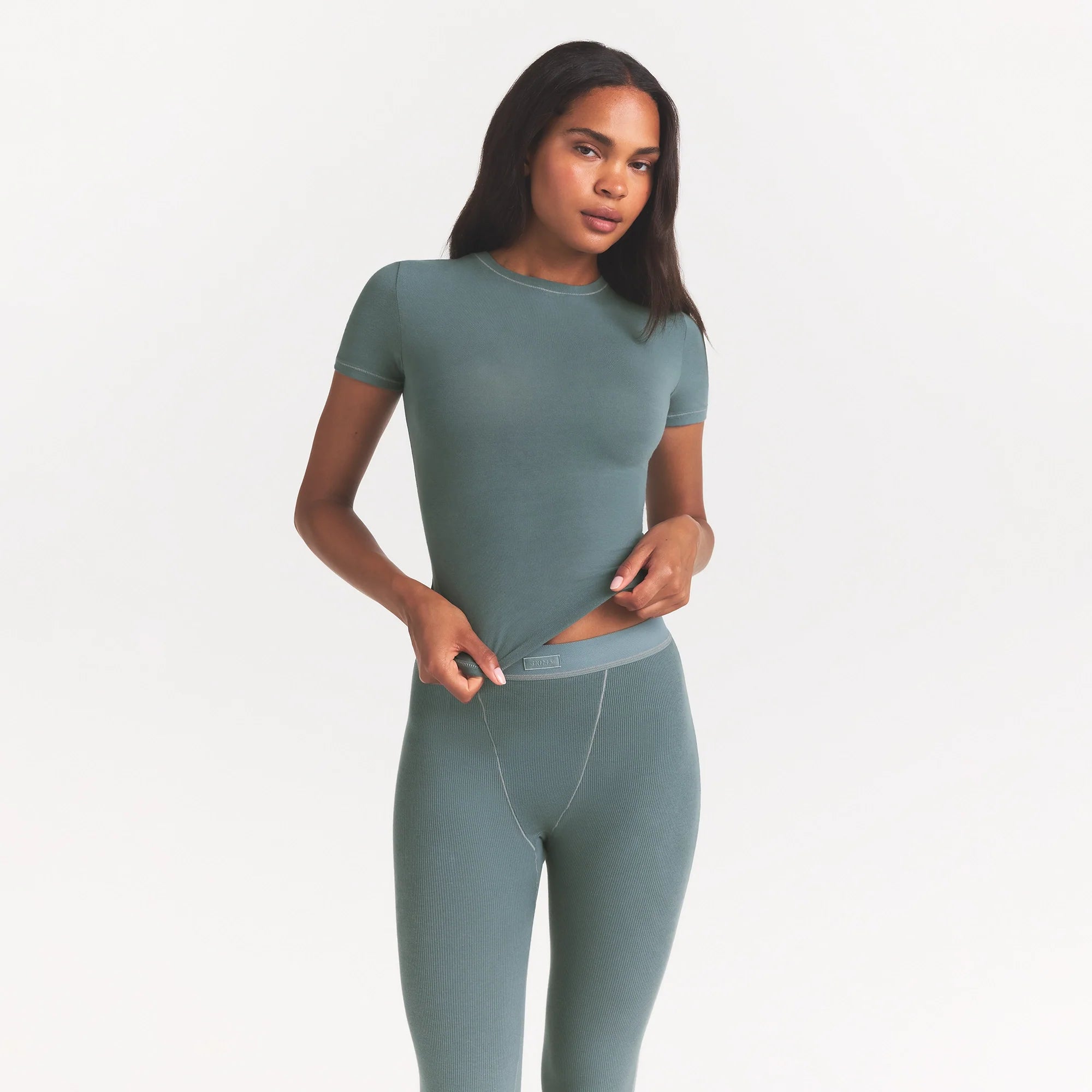 COTTON JERSEY T-SHIRT | KYANITE ON A MODEL FRONT VIEW @ | FOCUS: 0.0, 1.0, 0.9