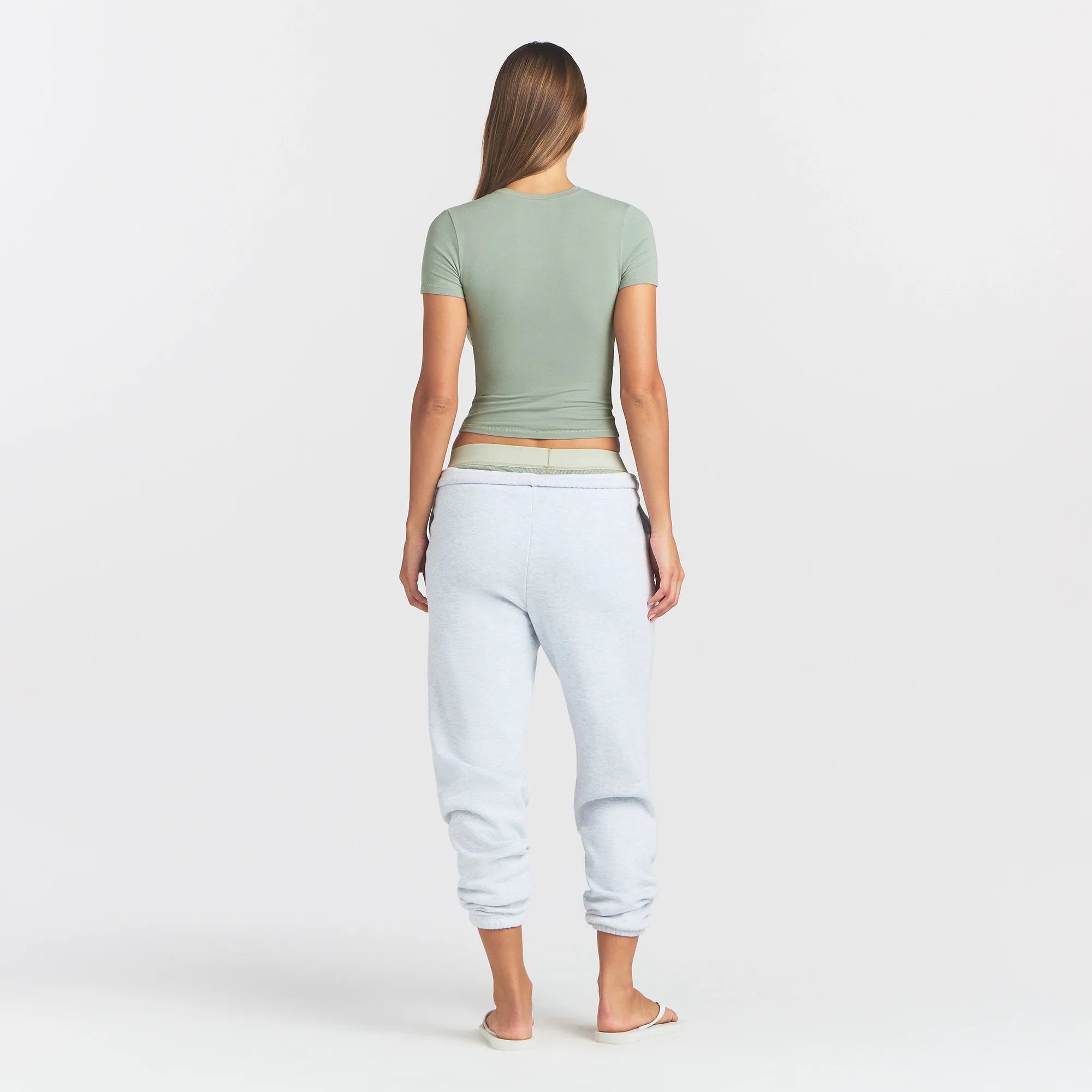 COTTON JERSEY T-SHIRT | MINERAL ON A MODEL BACK VIEW