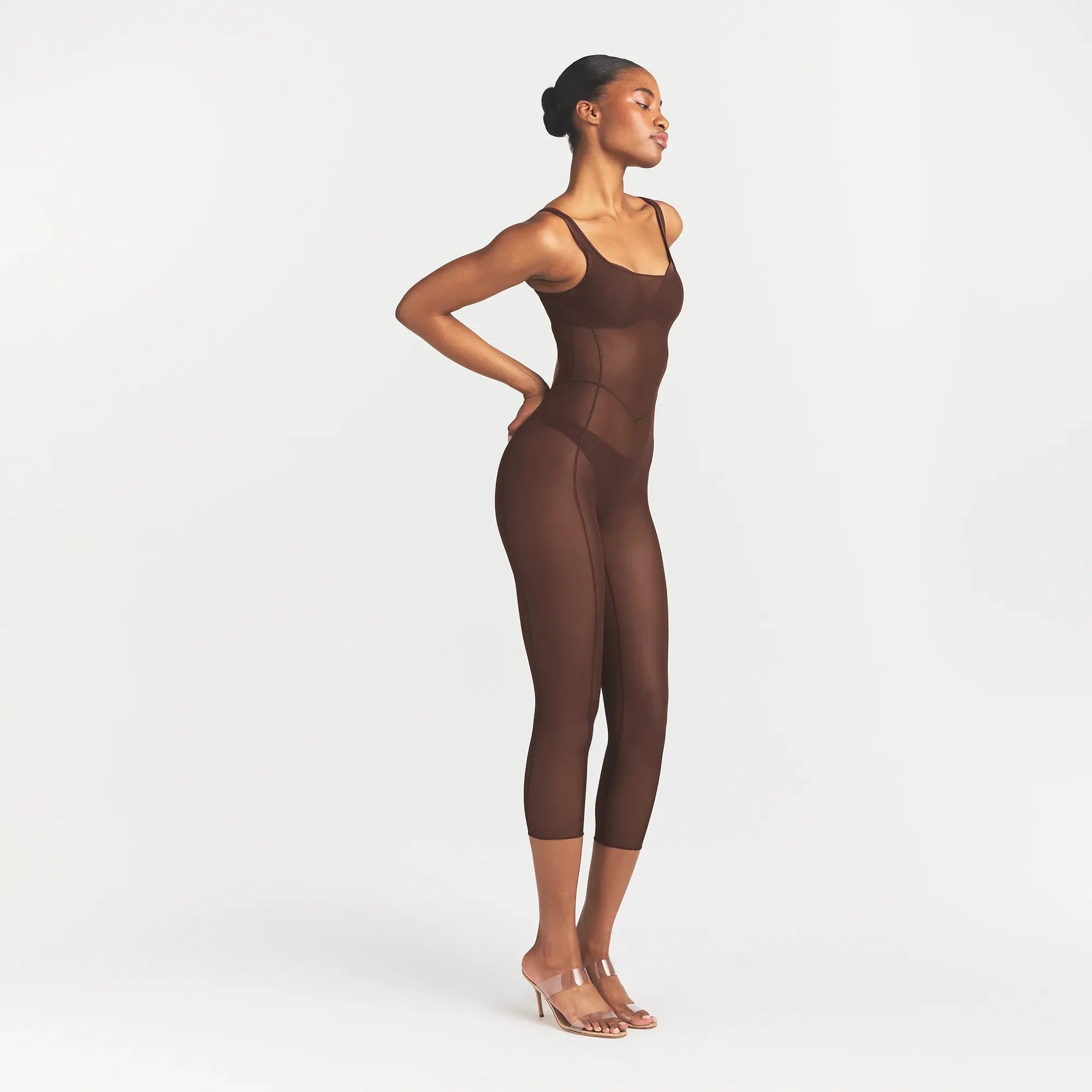 POWER MESH CATSUIT | COCOA ON A MODEL SIDE VIEW @