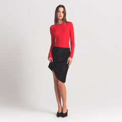 FITS EVERYBODY LONG SLEEVE CREW NECK BODYSUIT | CHERRY ON A MODEL FRONT VIEW @ | FOCUS: 0.0, 1.0, 0.9