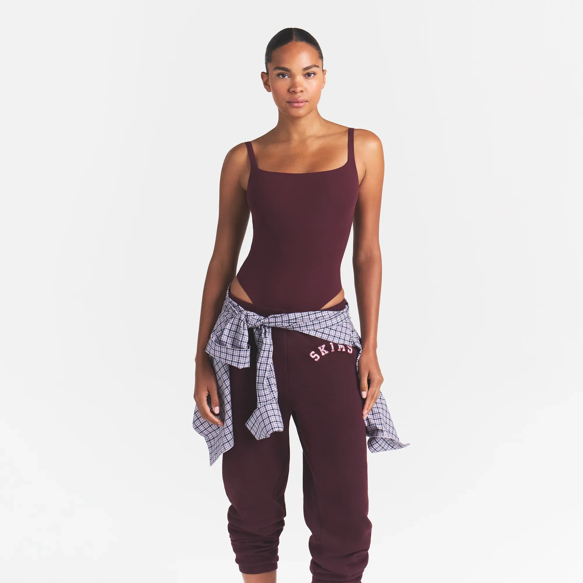 FITS EVERYBODY SQUARE NECK BODYSUIT | CURRANT ON A MODEL | FOCUS: 0.0, 1.0, 0.9