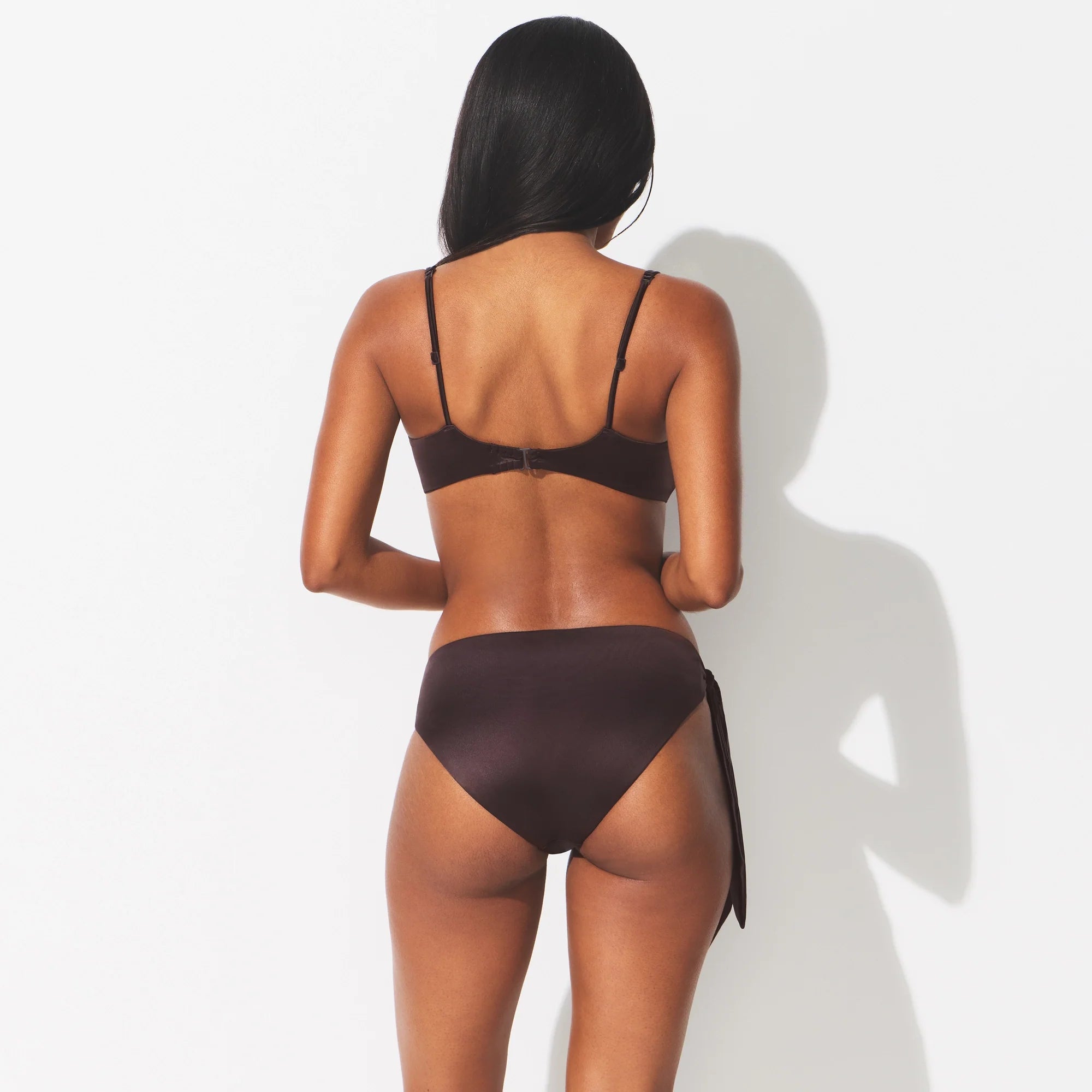 SATIN SWIM TIE SIDE BIKINI BOTTOM | PHOENIX ON A MODEL SIDE VIEW @ | FOCUS: 0.0, 1.0, 0.9 
