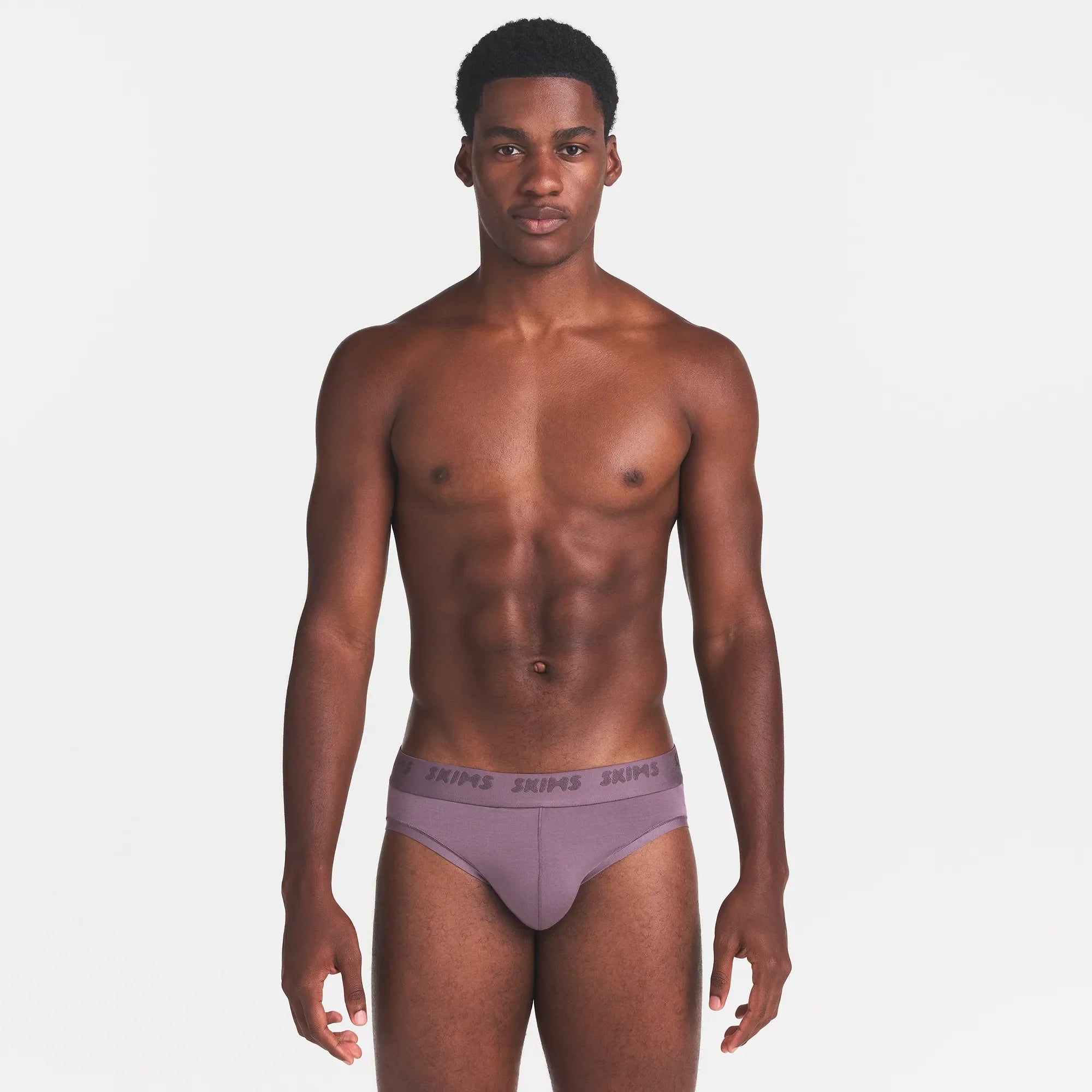 SKIMS STRETCH MENS BRIEF 3-PACK | IRIS HEATHER MULTI & LAYS FLAT ON A WHITE BACKGROUND | FLT