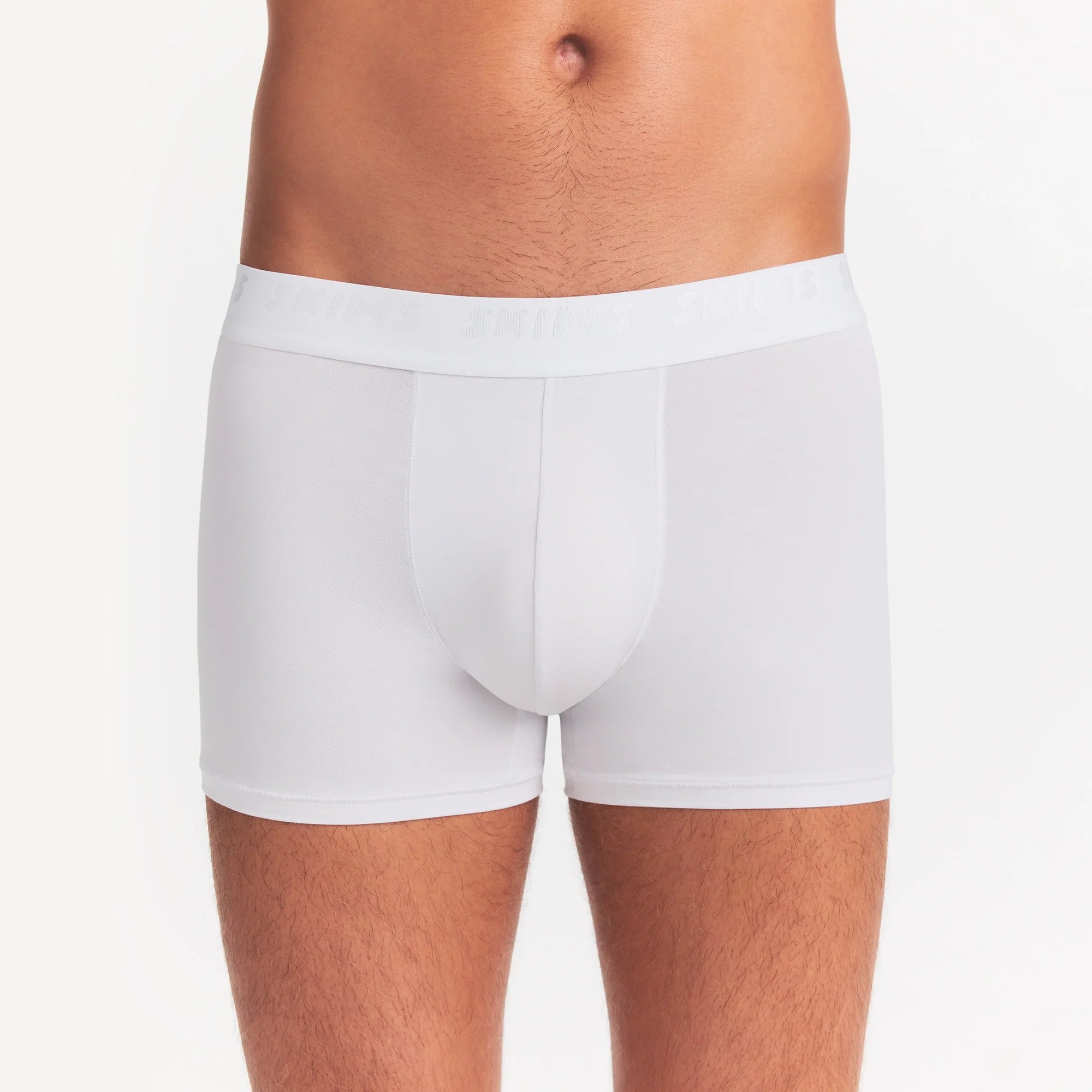 SKIMS STRETCH MENS 5" BOXER BRIEF | CHALK ON A MODEL FRONT VIEW