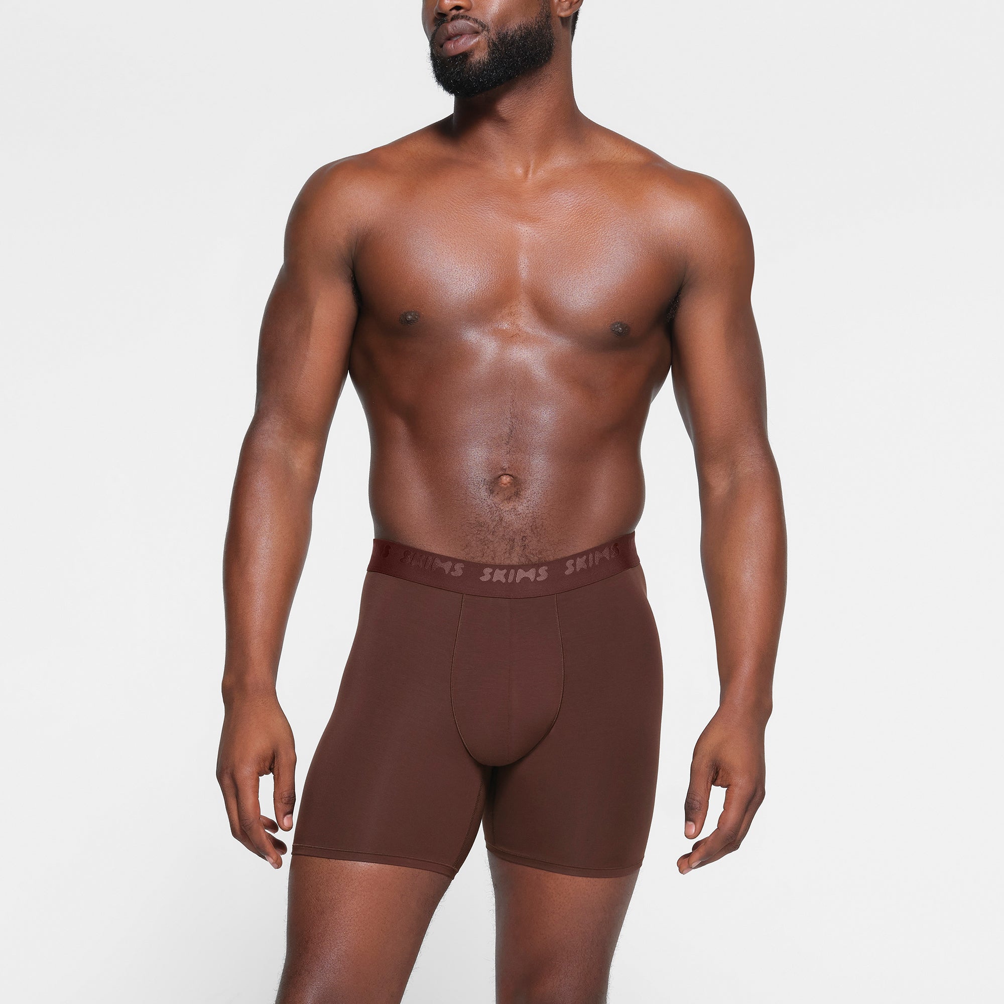 SKIMS STRETCH MENS 5" BOXER BRIEF 3-PACK | DESERT MULTI ON A MODEL FRONT VIEW