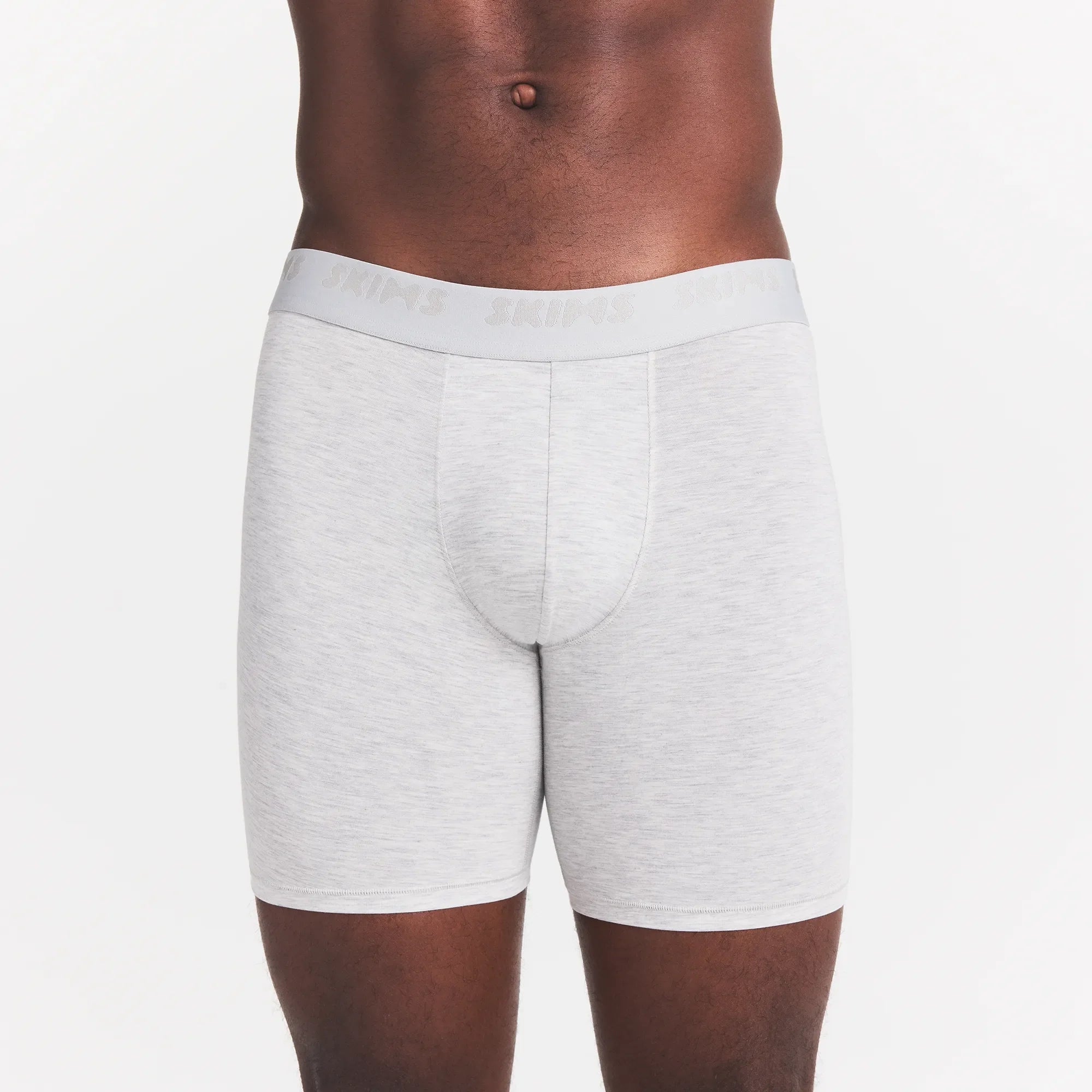SKIMS STRETCH MENS 5" BOXER BRIEF 3-PACK | IRIS HEATHER MULTI ON A MODEL FRONT VIEW
