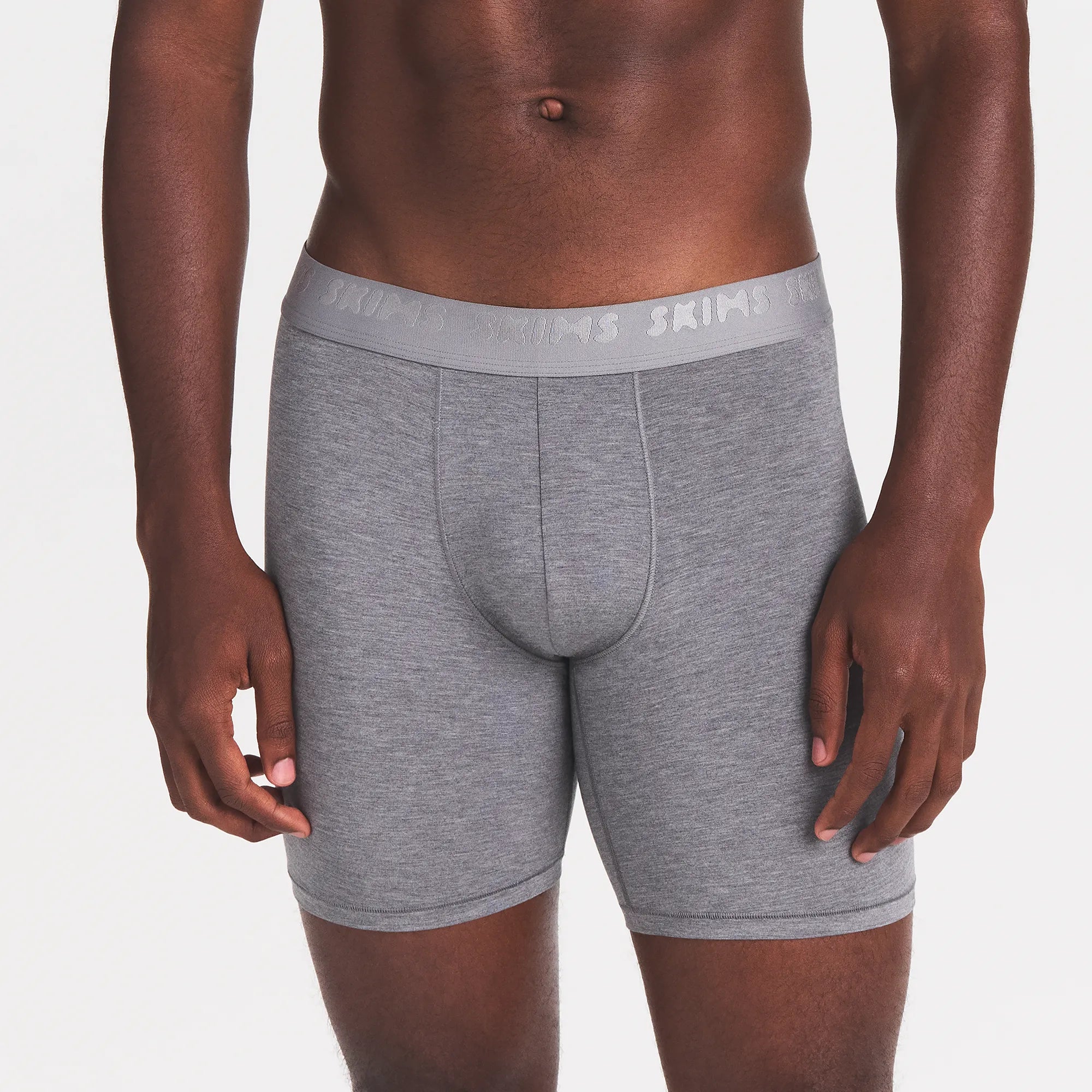 SKIMS STRETCH MENS 5" BOXER BRIEF 3-PACK | IRIS HEATHER MULTI ON A MODEL FRONT VIEW