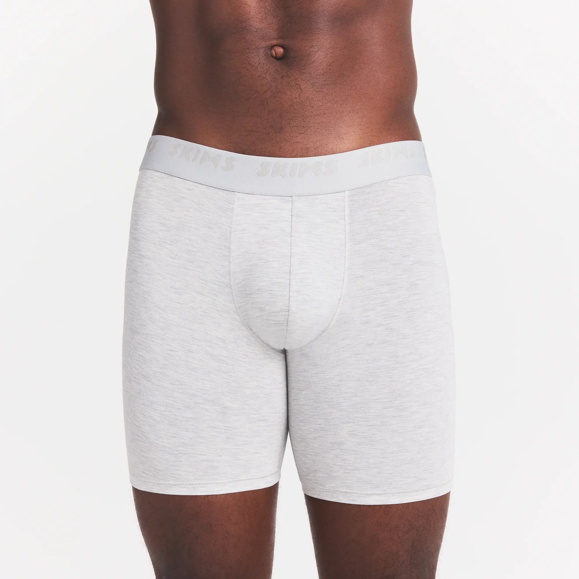 SKIMS STRETCH MENS 5" BOXER BRIEF 5-PACK | IRIS GUNMETAL MULTI ON A MODEL FRONT VIEW