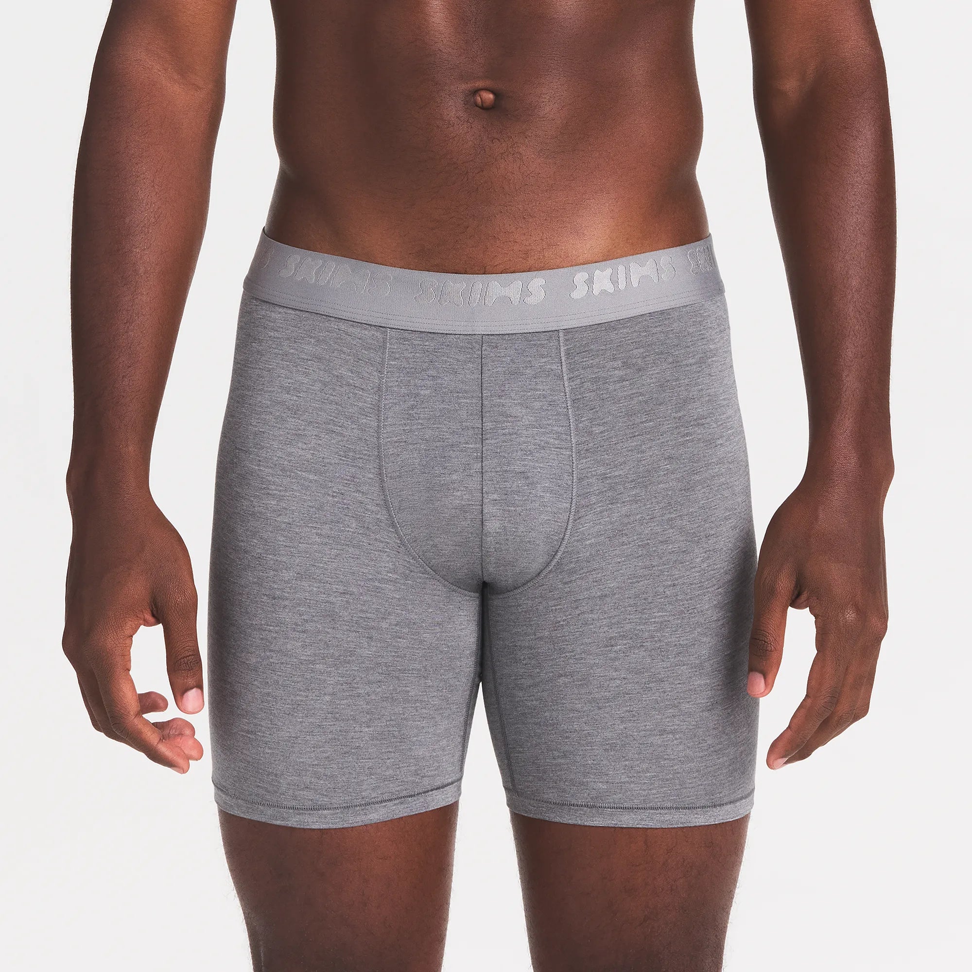 SKIMS STRETCH MENS 5" BOXER BRIEF 5-PACK | IRIS GUNMETAL MULTI ON A MODEL FRONT VIEW