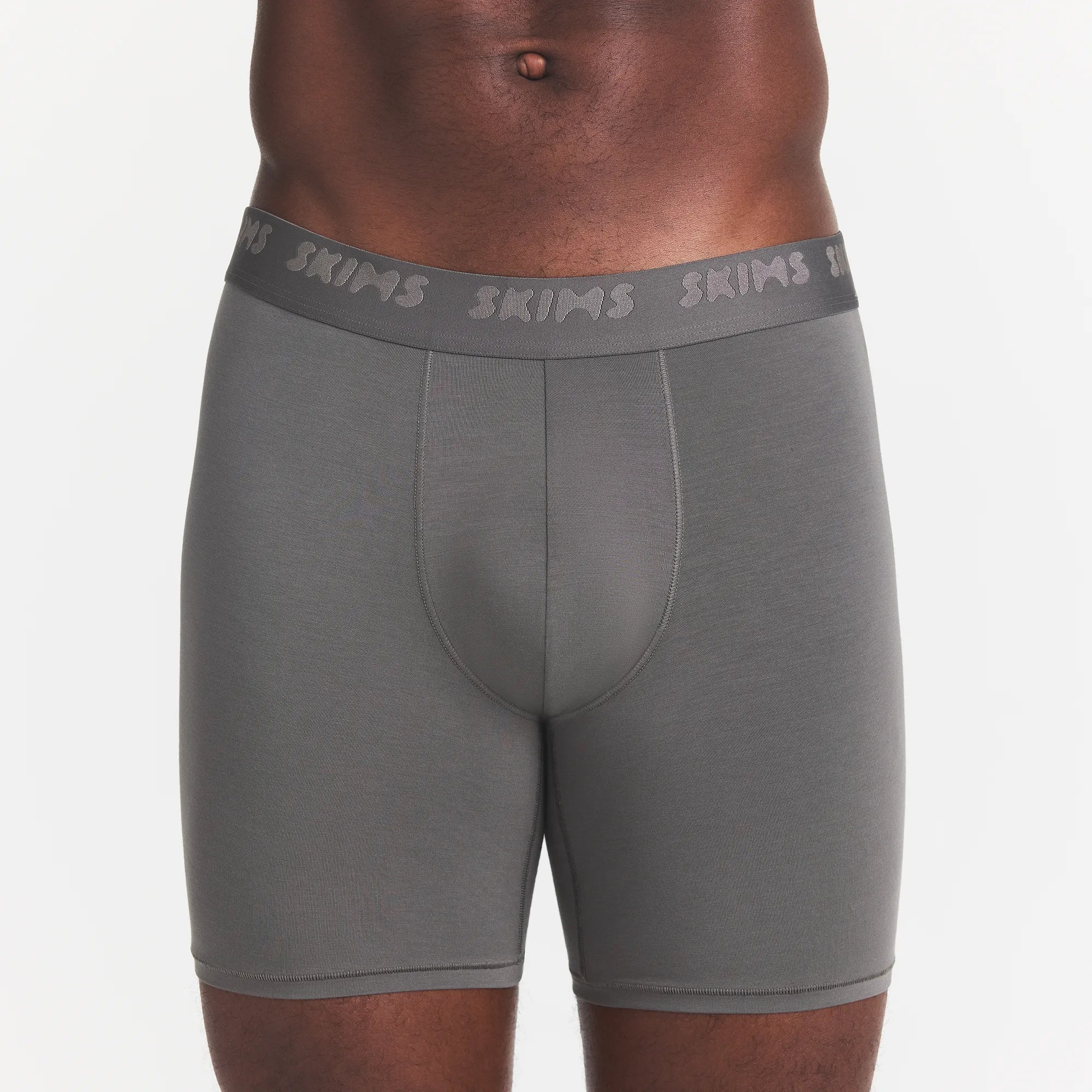 SKIMS STRETCH MENS 5" BOXER BRIEF 5-PACK | IRIS GUNMETAL MULTI ON A MODEL FRONT VIEW