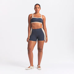 NikeSKIMS MATTE AND SHINE 5" BIKER SHORT | DEEP ROYAL/STONE ON A MODEL FRONT VIEW @ | FOCUS: 0.0, 1.0, 0.9