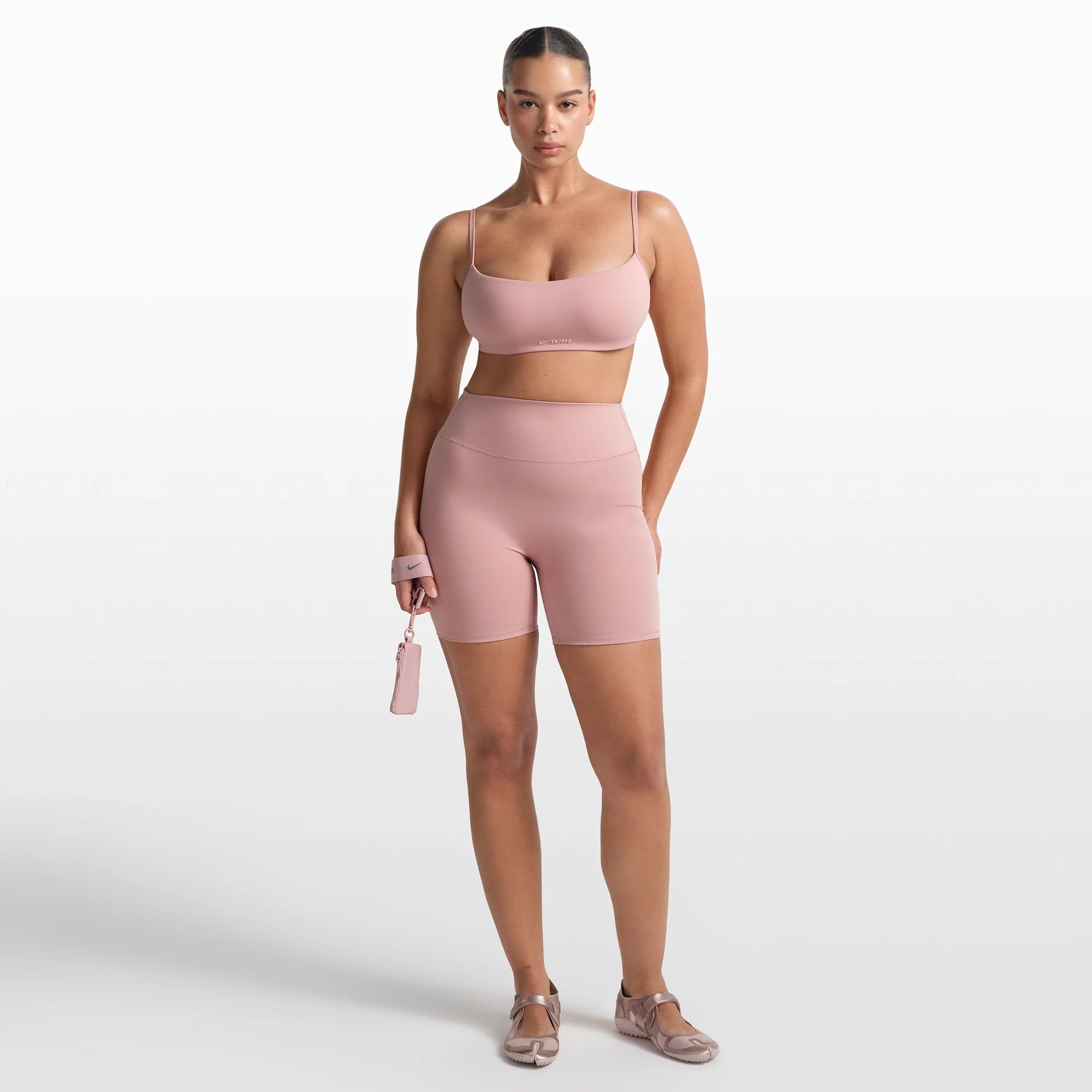 NikeSKIMS MATTE 5" BIKER SHORT | HIMALAYAN ON A MODEL FRONT VIEW @ | FOCUS: 0.0, 1.0, 0.9