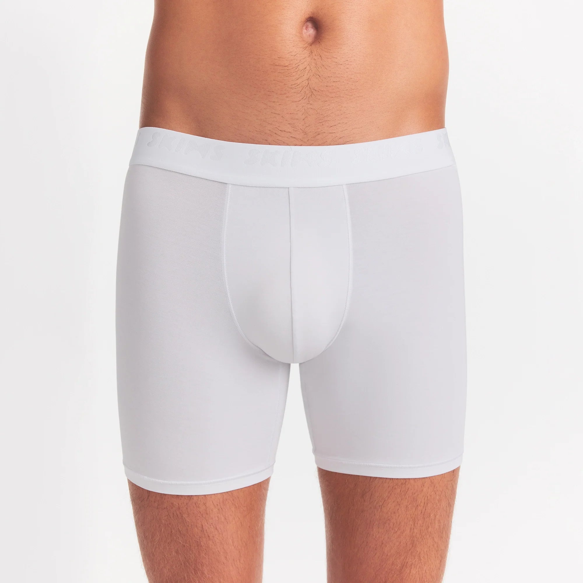 SKIMS STRETCH MENS 3" BOXER BRIEF | CHALK ON A MODEL FRONT VIEW