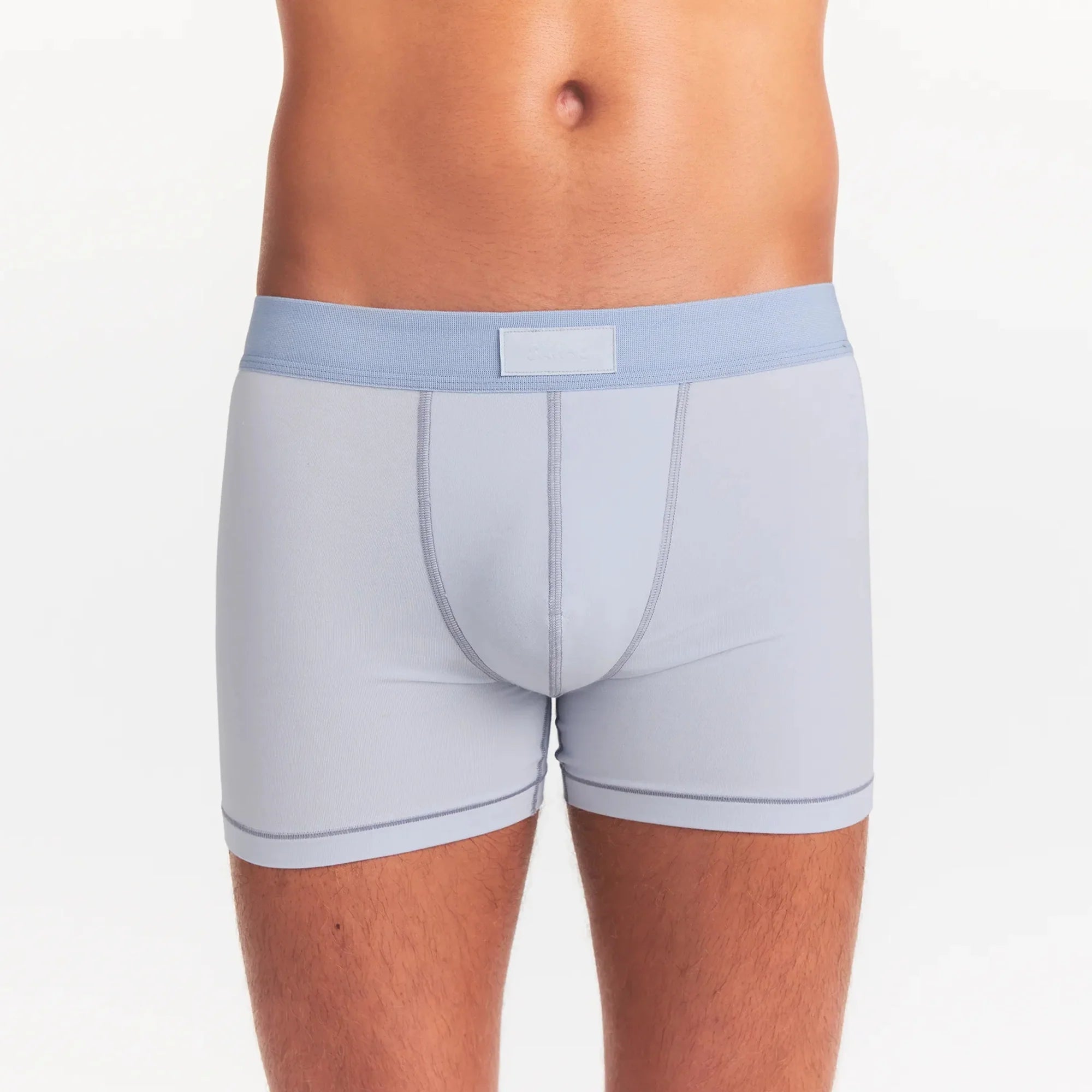 SKIMS COTTON MENS 3" BOXER BRIEF | ATMOSPHERE ON A MODEL FRONT VIEW