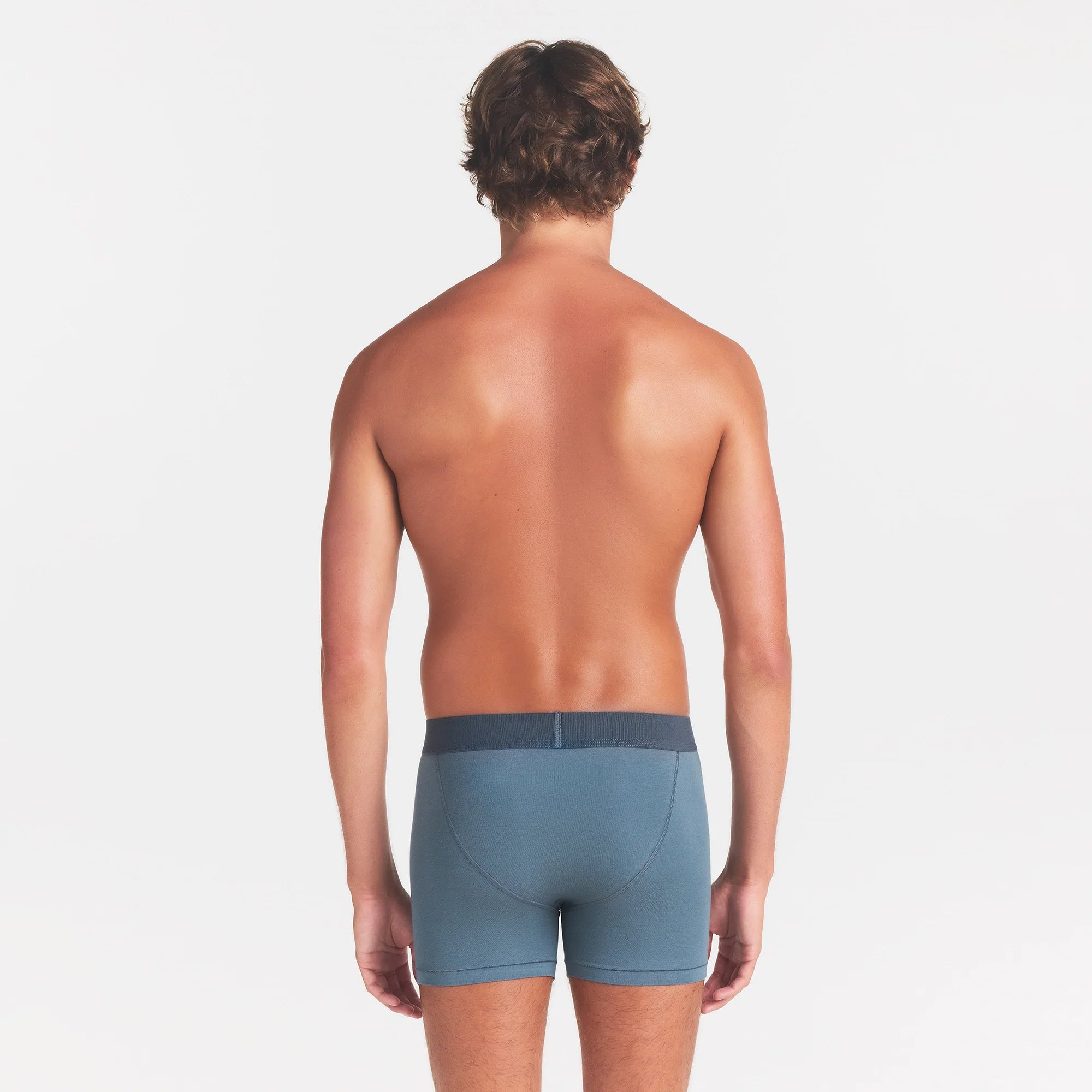 SKIMS COTTON MENS 3" BOXER BRIEF | KYANITE ON A MODEL BACK VIEW