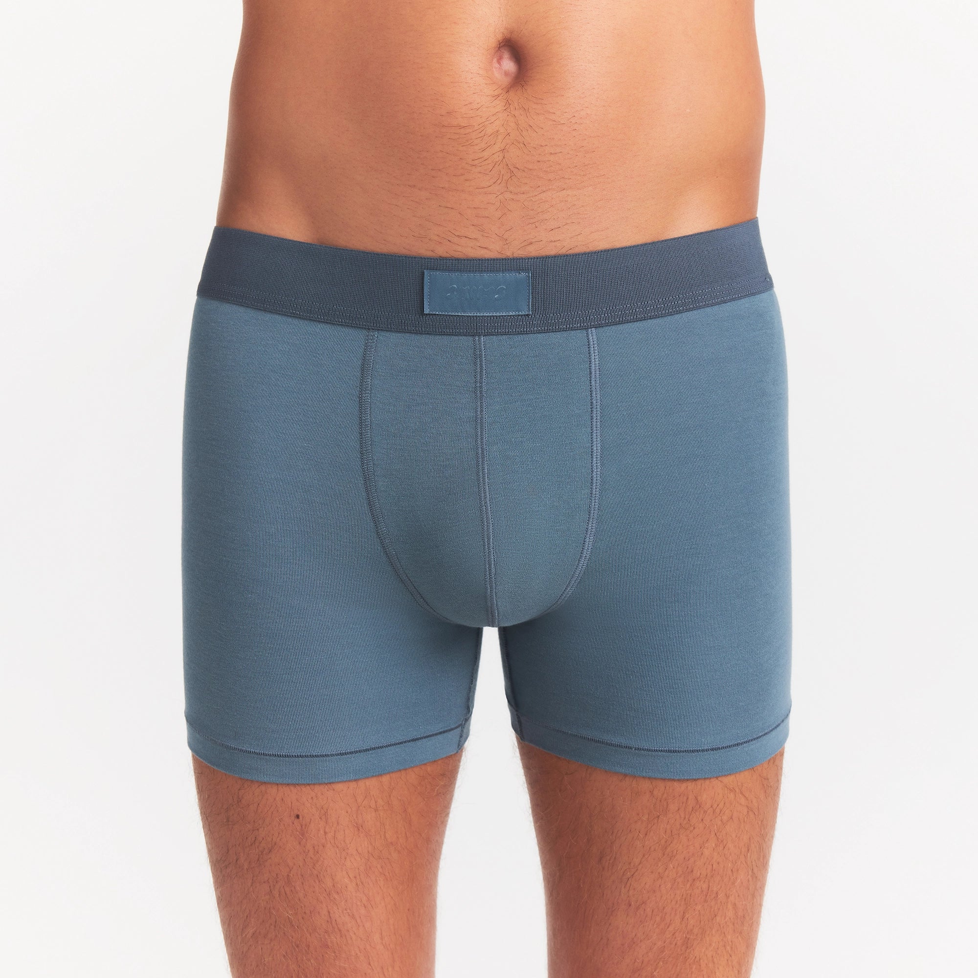 SKIMS COTTON MENS 3" BOXER BRIEF | KYANITE ON A MODEL FRONT VIEW