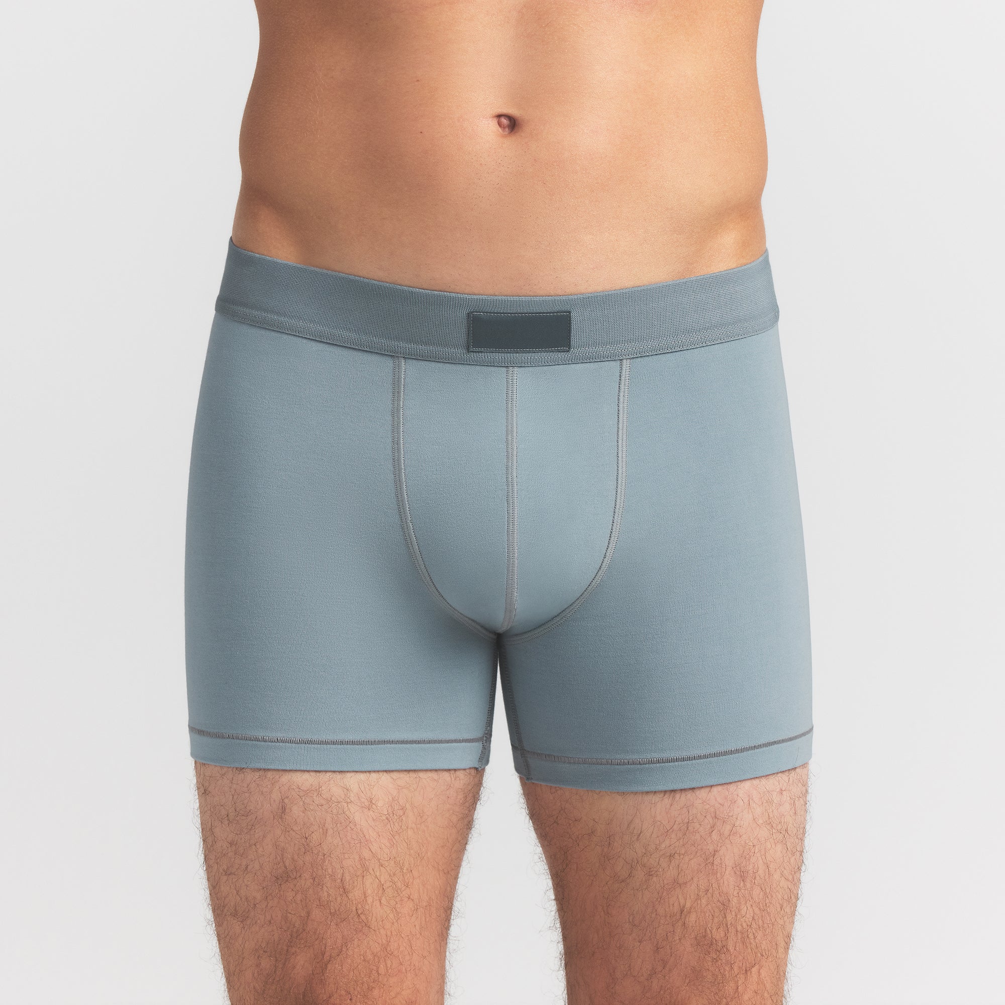 SKIMS COTTON MENS 3" BOXER BRIEF | SKY ON A MODEL FRONT VIEW @ | FOCUS: 0.0, 1.0, 0.9