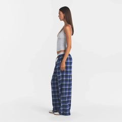 FLANNEL SLEEP OVERSIZED PANT | INDIGO OUTDOOR PLAID ON A MODEL | FOCUS: 0.0, 1.0, 0.9