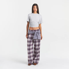 FLANNEL SLEEP OVERSIZED PANT | IRIS MICA PLAID ON A MODEL | FOCUS: 0.0, 1.0, 0.9