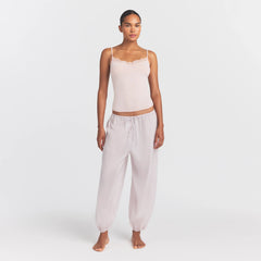 VOILE SLEEP BALLOON PANT | LIGHT LILAC ON A MODEL FRONT VIEW @ | FOCUS: 0.0, 1.0, 0.9