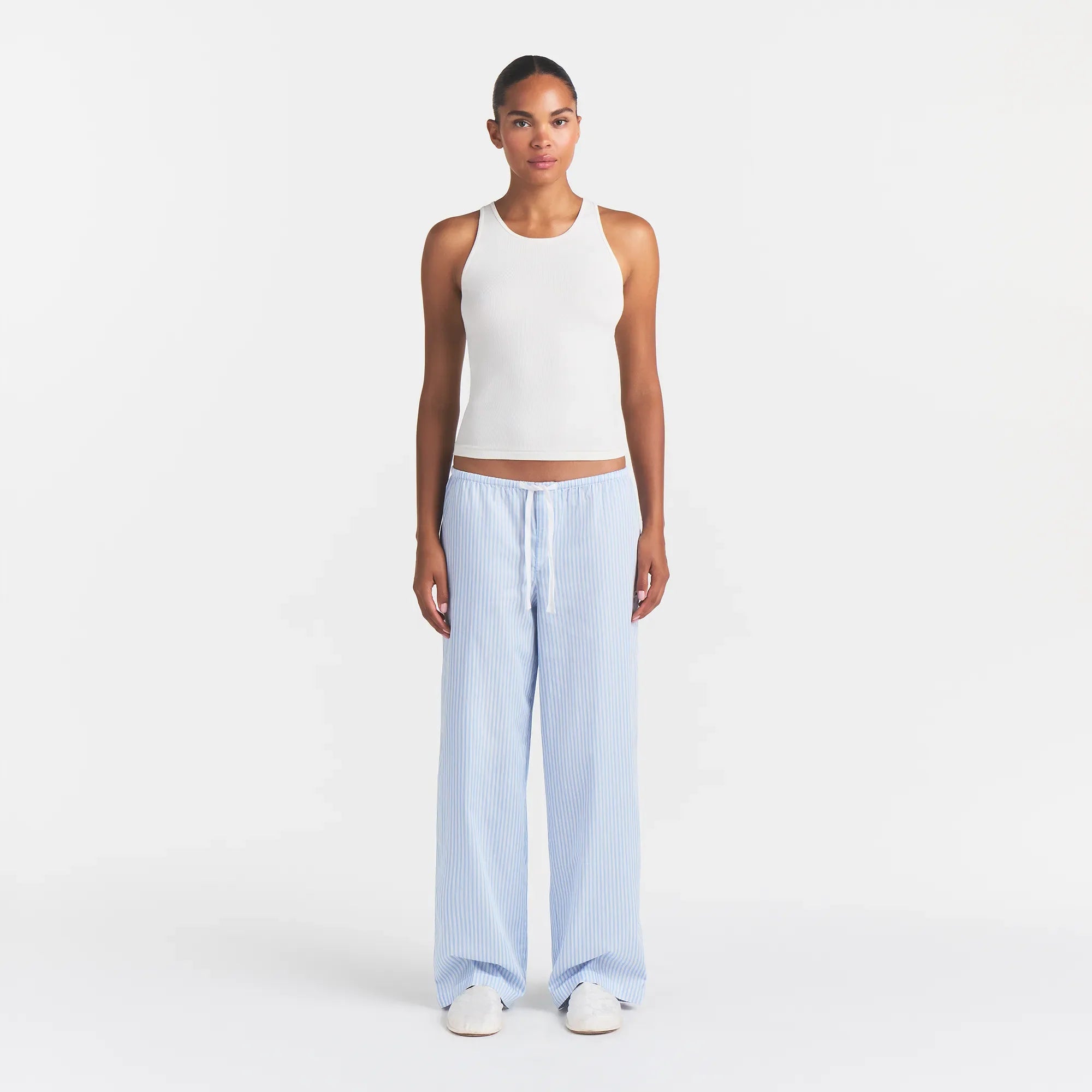 COTTON POPLIN SLEEP OVERSIZED PANT | MARINA MESH STRIPE ON A MODEL | FOCUS: 0.0, 1.0, 0.9