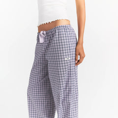 COTTON POPLIN SLEEP OVERSIZED PANT | IRIS MICA NAVY CHECK ON A MODEL | FOCUS: 0.0, 1.0, 0.9
