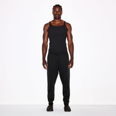 FLEECE LOUNGE MENS TAPERED JOGGER | WASHED ONYX ON A MODEL FRONT VIEW @ | FOCUS: 0.0, 1.0, 0.9