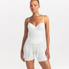 LACE SHAPEWEAR SHORT | IVORY ON A MODEL SIDE VIEW @