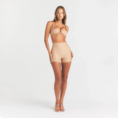 SKIMS BODY CORE SCULPT SHORTIE | CLAY ON A MODEL FRONT VIEW