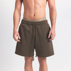 FLEECE LOUNGE MENS RELAXED SHORT | DRIFTWOOD ON A MODEL FRONT VIEW @ | FOCUS: 0.0, 1.0, 0.9