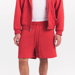 FLEECE LOUNGE MENS RELAXED SHORT | WASHED RED ON A MODEL SIDE VIEW @ | FOCUS: 0.0, 1.0, 0.9