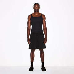 FLEECE LOUNGE MENS RELAXED SHORT | WASHED ONYX ON A MODEL FRONT VIEW @ | FOCUS: 0.0, 1.0, 0.9