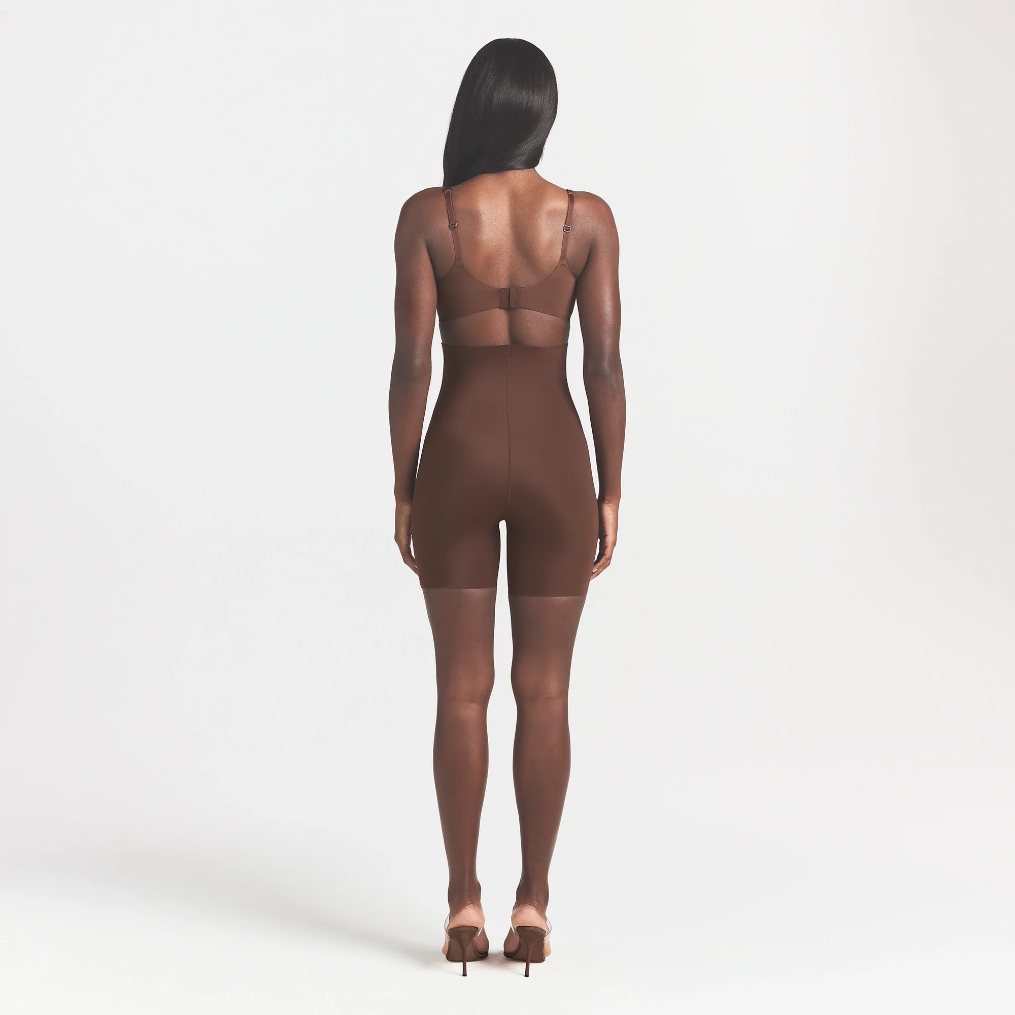 COOL SHAPEWEAR HIGH-WAISTED SHORT | COCOA ON A MODEL BACK VIEW @ | FOCUS: 0.0, 1.0, 0.9