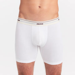 SKIMS COTTON RIB MENS 5" BOXER BRIEF | CHALK ON A MODEL SIDE VIEW @ | FOCUS: 0.0, 1.0, 0.9