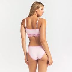 LIGHTWEIGHT COTTON LACE BRIEF | CHERRY BLOSSOM ON A MODEL SIDE VIEW @ | FOCUS: 0.0, 1.0, 0.9