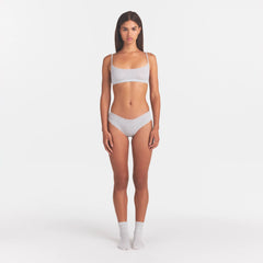 LIGHTWEIGHT COTTON POINTELLE LACE BRIEF | LIGHT HEATHER GREY ON A MODEL FRONT VIEW @ | FOCUS: 0.0, 1.0, 0.9