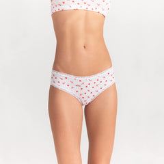 LIGHTWEIGHT COTTON POINTELLE LACE BRIEF | SNOW ARROWED HEARTS ON A MODEL FRONT VIEW @ | FOCUS: 0.0, 1.0, 0.9