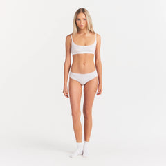LIGHTWEIGHT COTTON POINTELLE LACE BRIEF | SNOW ON A MODEL FRONT VIEW | FOCUS: 0.0, 1.0, 0.9
