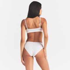 LIGHTWEIGHT COTTON POINTELLE LACE BRIEF | SNOW PEONY PIN DOT ON A MODEL SIDE VIEW @ | FOCUS: 0.0, 1.0, 0.9